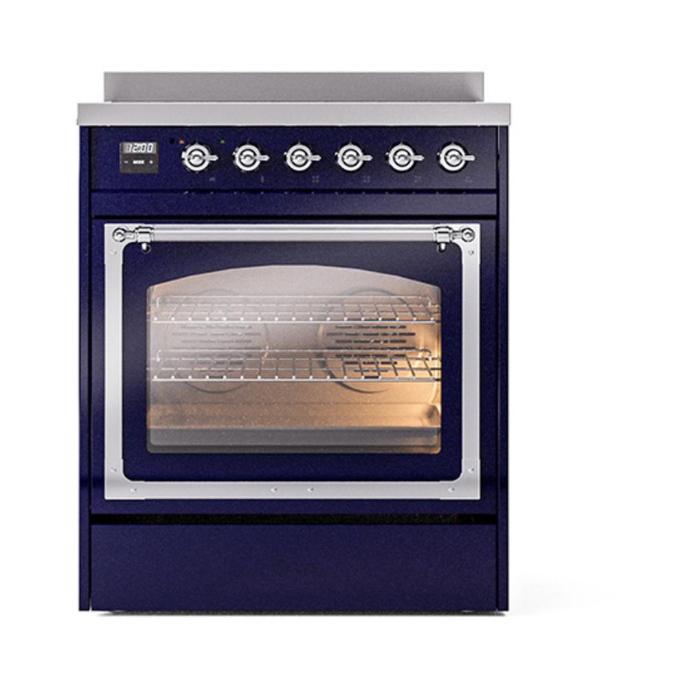 ILVE UNI304NMPMBC Nostalgie II Noblesse 30 inch Induction Range (Triple Glass Door, Midnight Blue, Chrome)