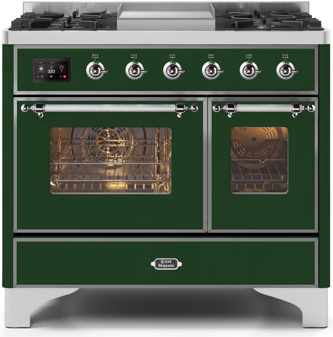 Majestic II 40 Inch Dual Fuel Liquid Propane Freestanding Range in Emerald Green with Chrome Trim