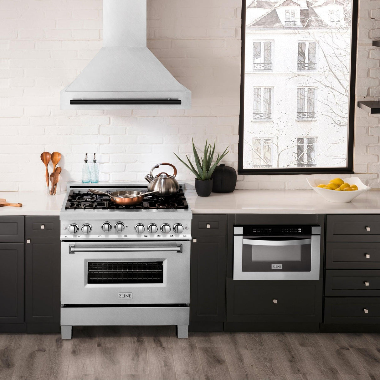 36 in. ZLINE Autograph Edition DuraSnow Stainless Steel Range Hood with Stainless Steel Shell and Colored Handle (8654SNZ-36) [Color: Champagne Bronze]