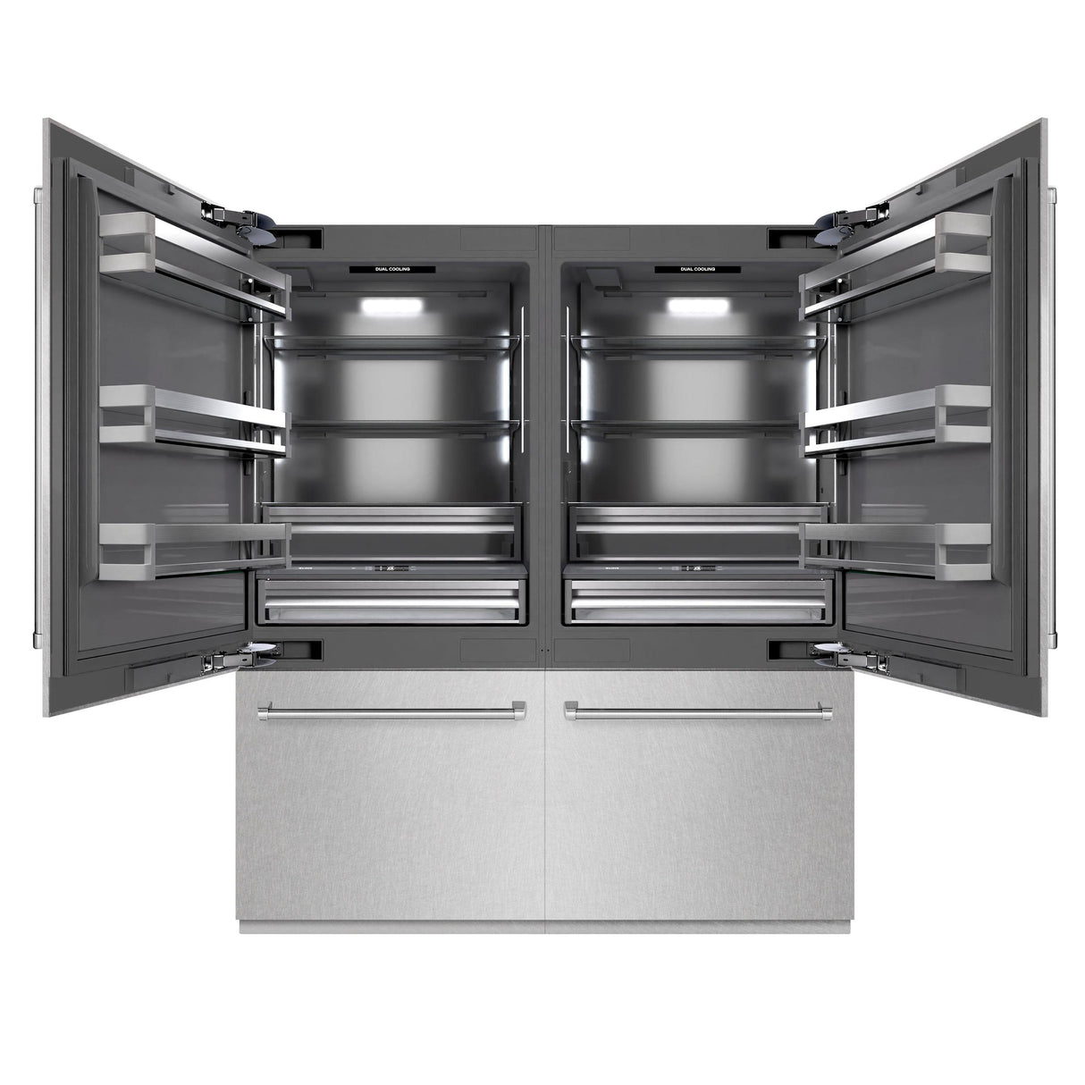 ZLINE 72 in. 39.6 cu. ft. French Door Built-In Bottom Freezer Refrigerator with Water Dispensers and Ice Makers in DuraSnow' Stainless Steel with Graphite Gray Interior (GRBIT-SN-72)