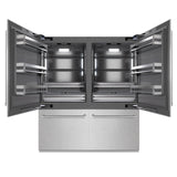 ZLINE 72 in. 39.6 cu. ft. French Door Built-In Bottom Freezer Refrigerator with Water Dispensers and Ice Makers in DuraSnow' Stainless Steel with Graphite Gray Interior (GRBIT-SN-72)