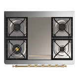 ILVE UM36FQNR3BKGLP Majestic III 36 inch Dual Fuel Range with 6 Black Brass Burners and Griddle, Dual Function Burner up to 25,000 BTU (Solid Door, Glossy Black, Brass, Liquid Propane)