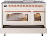 Nostalgie II 48 Inch Dual Fuel Liquid Propane Freestanding Range in Antique White with Copper Trim