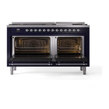 ILVE UN60FNMPMBC Nostalgie II Noblesse 60 inch Dual Fuel Range (9 Sealed Burners + Griddle, Natural Gas, Triple Glass Door, Midnight Blue, Chrome)