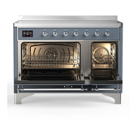 ILVE UMIB48QNR3BGC Majestic III 48 inch Induction Range with 6 Elements, 5.02 cu. ft. Total Oven Capacity (Solid Door, Blue Grey, Chrome)