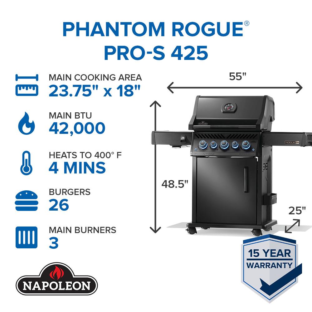 Phantom Rogue PRO-S 425 RSIB with Infrared Side and Rear Burner , Natural Gas, Matte/Matt Black