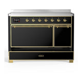 ILVE UMIB48QNR3BKG Majestic III 48 inch Induction Range with 6 Elements, 5.02 cu. ft. Total Oven Capacity (Solid Door, Glossy Black, Brass)