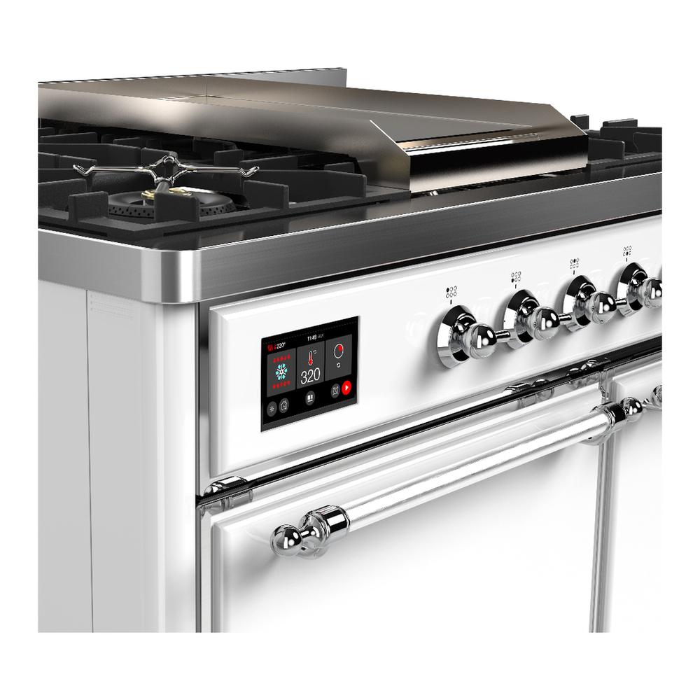 ILVE UMD40FQNR3WHC Majestic III 40 inch Dual Fuel Range with 6 Burners and Griddle, Dual Function Burner up to 25,000 BTU (Natural Gas, Solid Door, White, Chrome)