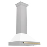 ZLINE 30 in. Autograph Edition Convertible Fingerprint Resistant DuraSnow Stainless Steel Range Hood with White Matte Shell and Champagne Bronze Handle (KB4SNZ-WM30-CB) [Color: Gold Accents]