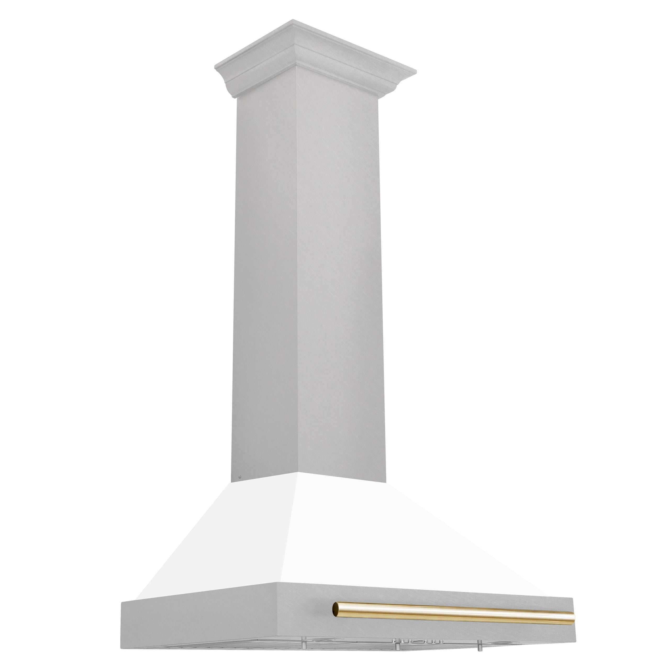 ZLINE 30 in. Autograph Edition Convertible Fingerprint Resistant DuraSnow Stainless Steel Range Hood with White Matte Shell and Champagne Bronze Handle (KB4SNZ-WM30-CB) [Color: Gold Accents]