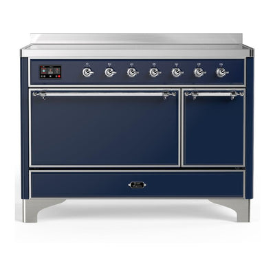 ILVE UMIB48QNR3MBC Majestic III 48 inch Induction Range with 6 Elements, 5.02 cu. ft. Total Oven Capacity (Solid Door, Midnight Blue, Chrome)