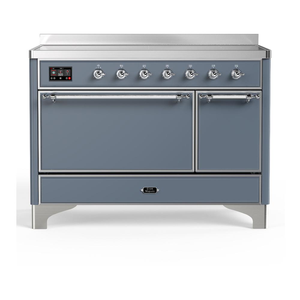 ILVE UMIB48QNR3BGC Majestic III 48 inch Induction Range with 6 Elements, 5.02 cu. ft. Total Oven Capacity (Solid Door, Blue Grey, Chrome)