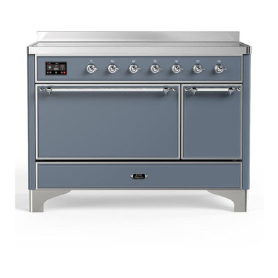 ILVE UMIB48QNR3BGC Majestic III 48 inch Induction Range with 6 Elements, 5.02 cu. ft. Total Oven Capacity (Solid Door, Blue Grey, Chrome)