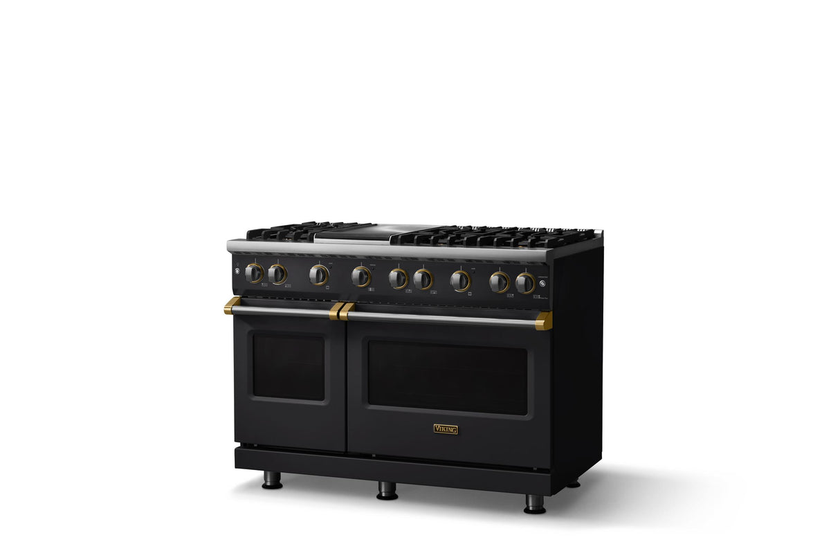 48"W. Sealed Burner Gas Range (Burner: 6g, Finish: Onyx, Trim: Brushed Brass, Fuel: Propane)