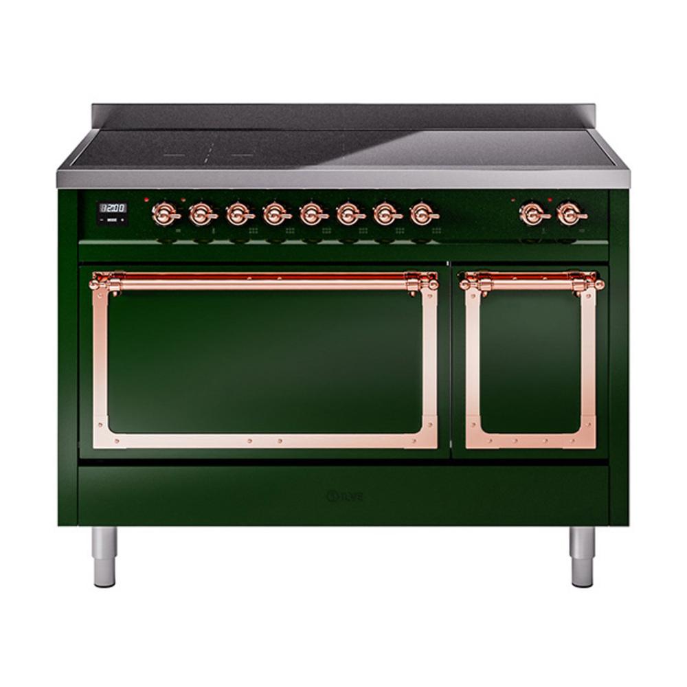 ILVE UNI486QNMPEGP Nostalgie II Noblesse 48 inch Induction Range (Solid Door, Emerald Green, Copper)