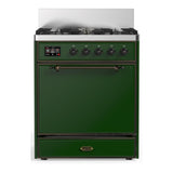 ILVE UM30QNR3EGB Majestic III 30 inch Dual Fuel Range with 5 Black Brass Burners, Dual Function Burner up to 25,000 BTU (Natural Gas, Solid Door, Emerald Green, Burnished)