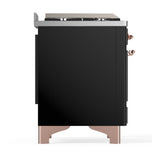 ILVE UM48FNR3BKP Majestic III 48 inch Dual Fuel Range with 8 Burners and Griddle, Dual Function Burner up to 25,000 BTU (Natural Gas, Triple Glass Door, Glossy Black, Copper)