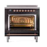 ILVE UNI366QNMPBKP Nostalgie II Noblesse 36 inch Induction Range (Solid Door, Glossy Black, Copper)