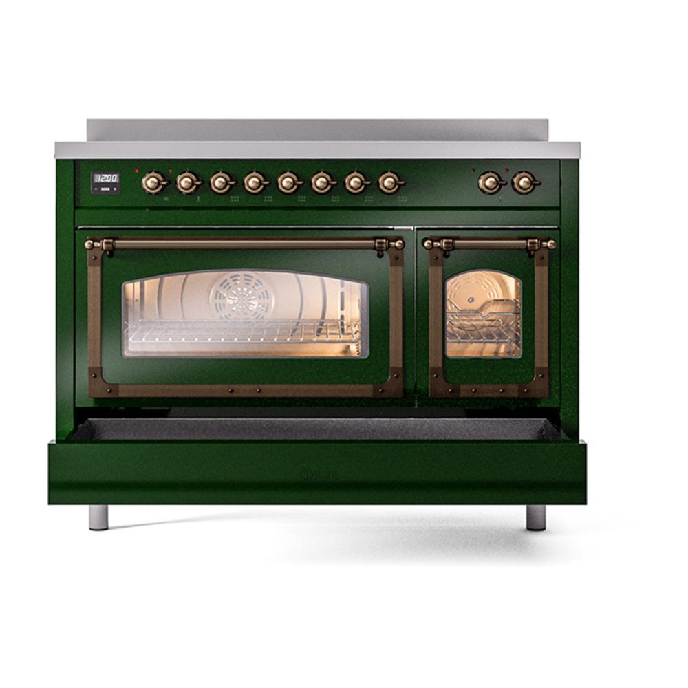 ILVE UNI486NMPEGB Nostalgie II Noblesse 48 inch Induction Range (Triple Glass Door, Emerald Green, Burnished)
