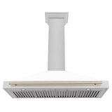 ZLINE 48 in. Autograph Edition DuraSnow Stainless Steel Range Hood with White Matte Shell and Accented Handles (KB4SNZ-WM48) [Color: Gold Accents]