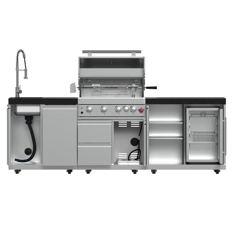 FORNO Bulnes 30-Inch BBQ, 60,000 BTU, 3 Burners with Sear & Rotisserie Infrared Burners, Stainless Steel Outdoor Kitchen with 1.8 cu.ft. Beverage Center & Black Granite Countertops