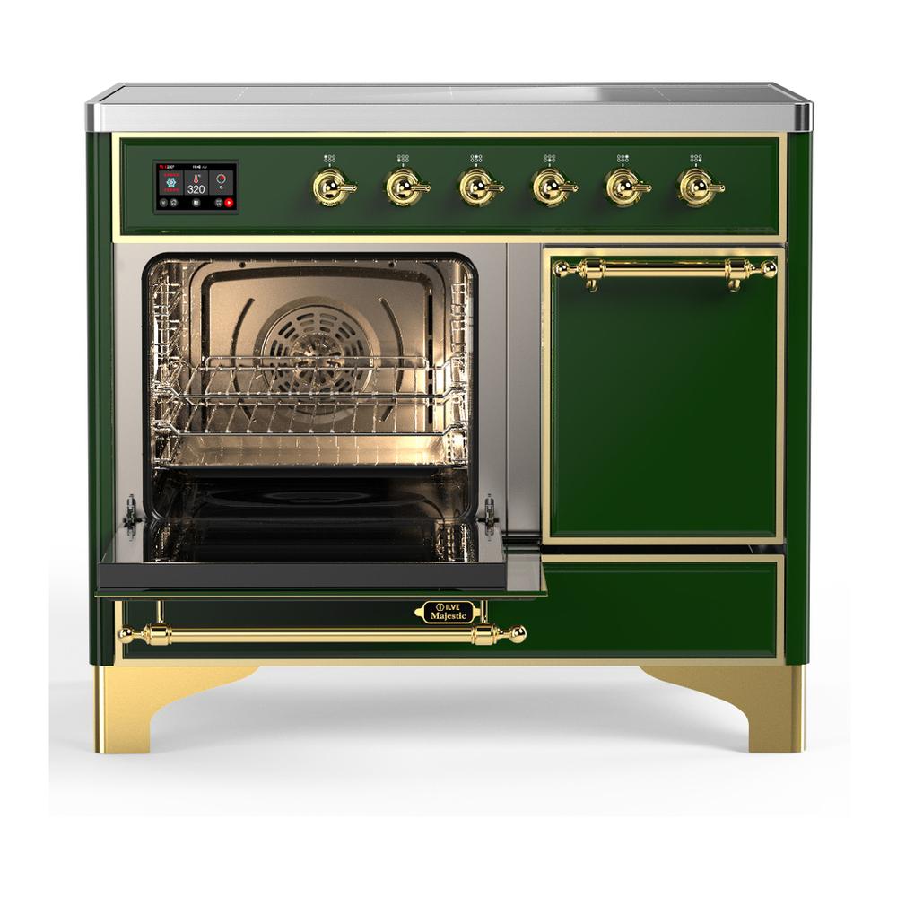 ILVE UMDIB40QNR3EGG Majestic III 40 inch Induction Range with 6 Elements, 3.82 cu. ft. Total Oven Capacity (Solid Door, Emerald Green, Brass)