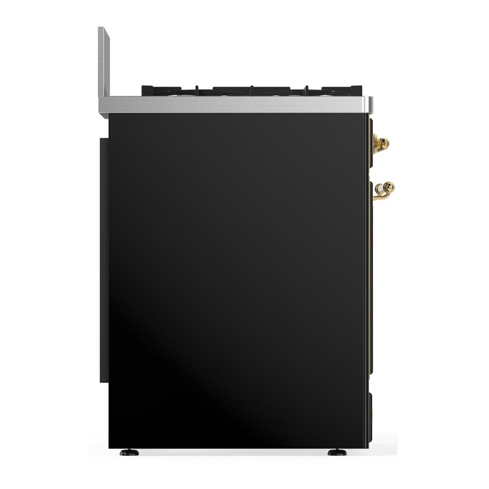 ILVE UM30NR3BKG Majestic III 30 inch Dual Fuel Range with 5 Black Brass Burners, Dual Function Burner up to 25,000 BTU (Natural Gas, Triple Glass Door, Glossy Black, Brass)