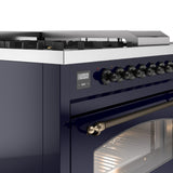 Nostalgie II 48 Inch Dual Fuel Natural Gas Freestanding Range in Blue with Bronze Trim