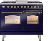 Nostalgie II 40 Inch Dual Fuel Natural Gas Freestanding Range in Blue with Brass Trim