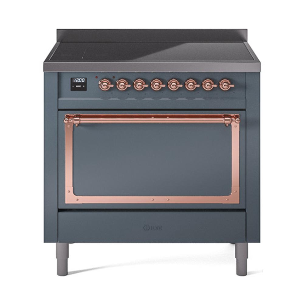 ILVE UNI366QNMPBGP Nostalgie II Noblesse 36 inch Induction Range (Solid Door, Blue Grey, Copper)