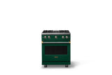30"W. Sealed Burner Gas Range (Finish: Ivy, Trim: Brushed Brass, Fuel: Natural Gas)