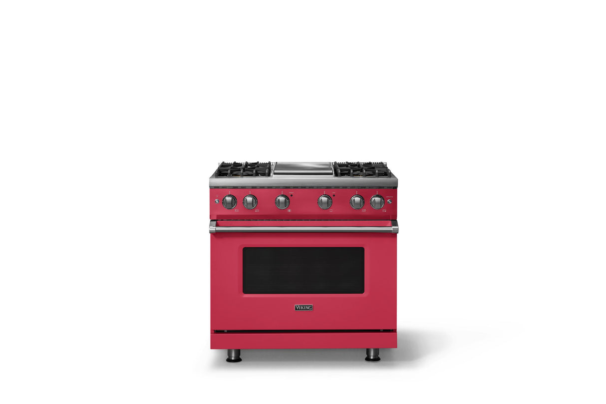 36"W. Sealed Burner Gas Range (Burner: 4g, Finish: Valentine, Trim: Polished Chrome, Fuel: Propane)