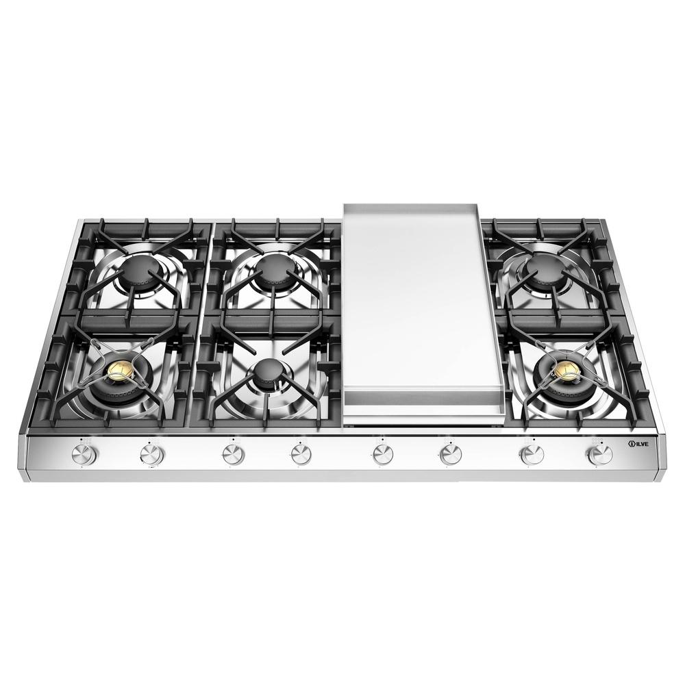 ILVE UHCP1265FSSLP Professional Plus II 48 inch Built-In Gas Cooktop with Griddle, in Stainless Steel (Liquid Propane)