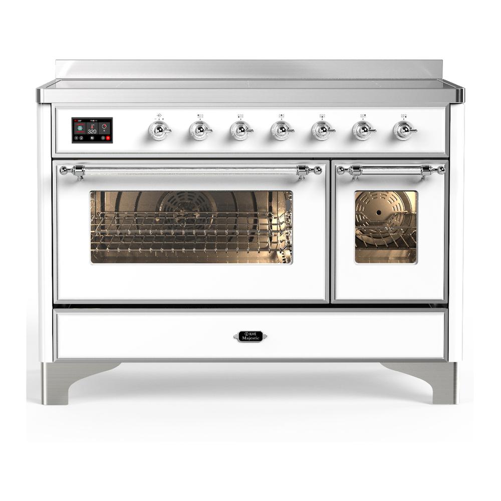 ILVE UMIB48NR3WHC Majestic III 48 inch Induction Range with 6 Elements, 5.02 cu. ft. Total Oven Capacity (Triple Glass Door, White, Chrome)
