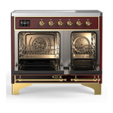 ILVE UMDIB40QNR3BUG Majestic III 40 inch Induction Range with 6 Elements, 3.82 cu. ft. Total Oven Capacity (Solid Door, Burgundy, Brass)