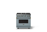 36"W. Sealed Burner Gas Range (Burner: 6b, Finish: November Sky, Trim: Brushed Brass, Fuel: Natural Gas)