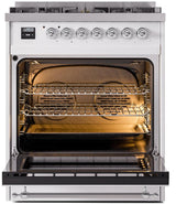 Nostalgie II 30 Inch Dual Fuel Natural Gas Freestanding Range in White with Chrome Trim