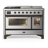 ILVE UM48FSNR3SSB Majestic III 48 inch Dual Fuel Range with 5 Black Brass Burners, Griddle and French Top, Dual Function Burner up to 25,000 BTU (Natural Gas, Triple Glass Door, Stainless Steel, Burnished)
