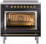 Nostalgie II 36 Inch Electric Freestanding Range in Glossy Black with Brass Trim