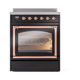 ILVE UNI304NMPBKP Nostalgie II Noblesse 30 inch Induction Range (Triple Glass Door, Glossy Black, Copper)