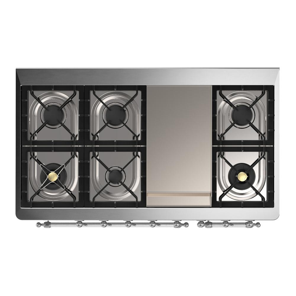 ILVE UM48FNR3MBCLP Majestic III 48 inch Dual Fuel Range with 8 Burners and Griddle, Dual Function Burner up to 25,000 BTU (Liquid Propane, Triple Glass Door, Midnight Blue, Chrome)