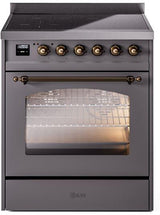 Nostalgie II 30 Inch Electric Freestanding Range in Matte Graphite with Bronze Trim