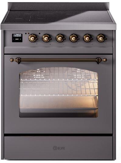 Nostalgie II 30 Inch Electric Freestanding Range in Matte Graphite with Bronze Trim