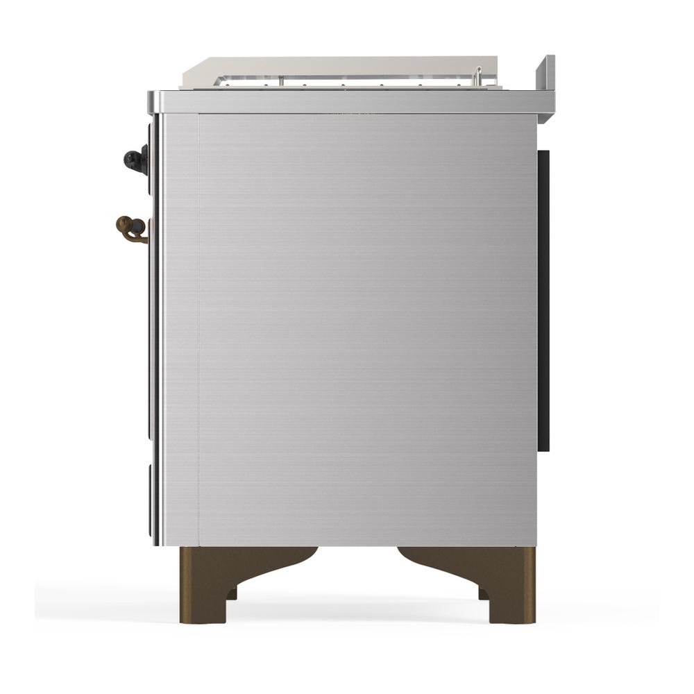 ILVE UM48FSQNR3SSBLP Majestic III 48 inch Dual Fuel Range with 5 Black Brass Burners, Griddle and French Top, Dual Function Burner up to 25,000 BTU (Liquid Propane, Solid Door, Stainless Steel, Burnished)