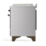ILVE UM48FSQNR3SSBLP Majestic III 48 inch Dual Fuel Range with 5 Black Brass Burners, Griddle and French Top, Dual Function Burner up to 25,000 BTU (Liquid Propane, Solid Door, Stainless Steel, Burnished)