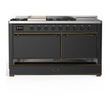 ILVE UM60FSQNR3MGBLP Majestic III 60 inch Dual Fuel Range with 7 Burners, Griddle and French Top, Dual Function Burner with up to 25,000 BTU (Liquid Propane, Solid Door, Graphite Matte, Burnished)