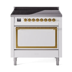 ILVE UNI366QNMPWHG Nostalgie II Noblesse 36 inch Induction Range (Solid Door, White, Brass)