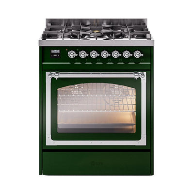ILVE UN30NMPEGC Nostalgie II Noblesse 30 inch Dual Fuel Range (Natural Gas, Triple Glass Door, Emerald Green, Chrome)
