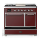 ILVE UMD40FQNR3BUCLP Majestic III 40 inch Dual Fuel Range with 6 Burners and Griddle, Dual Function Burner up to 25,000 BTU (Liquid Propane, Solid Door, Burgundy, Chrome)