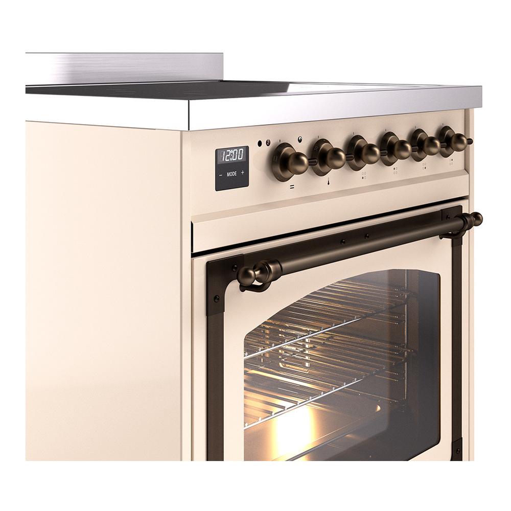 ILVE UNI304NMPAWB Nostalgie II Noblesse 30 inch Induction Range (Triple Glass Door, Antique White, Burnished)